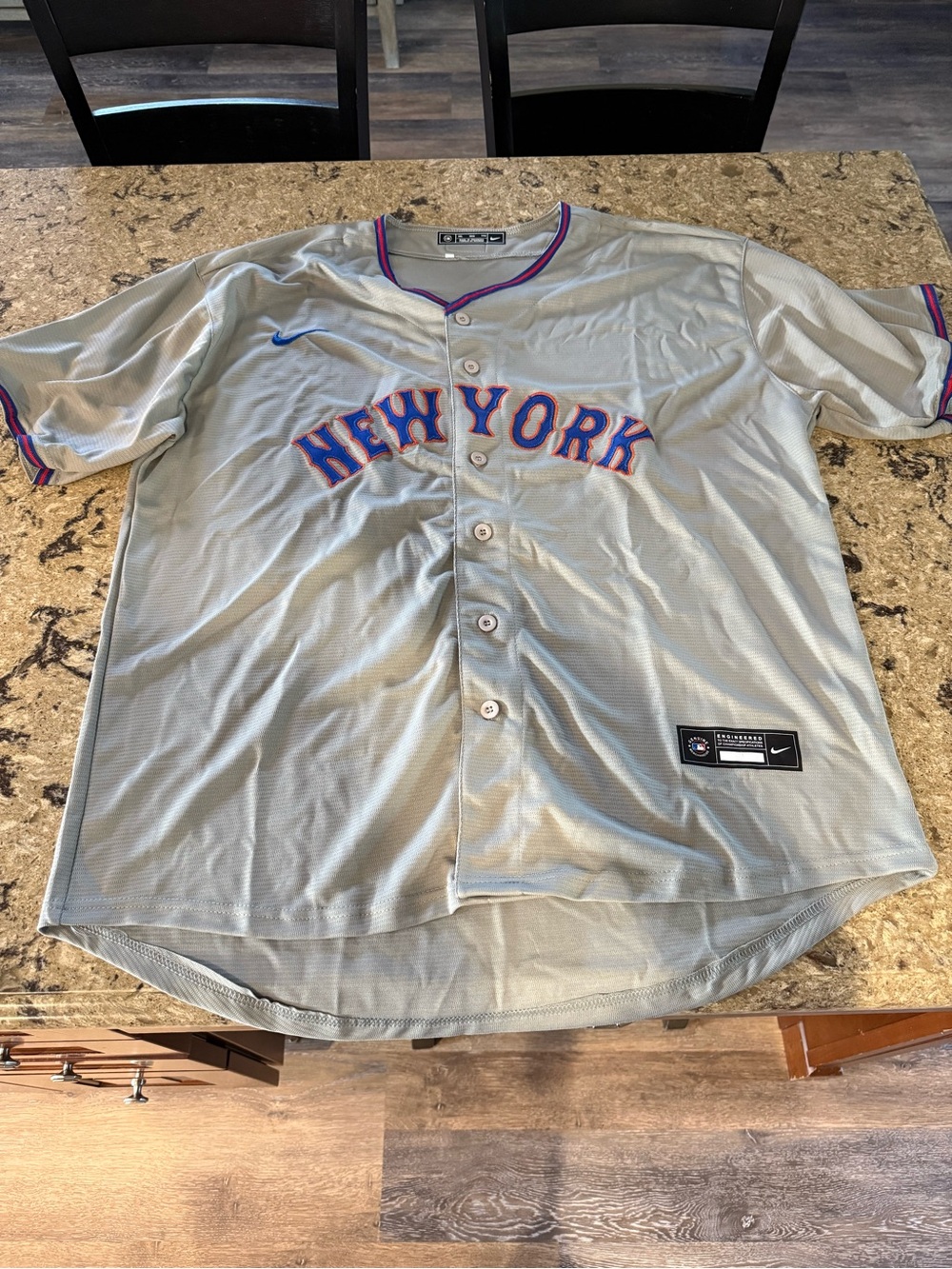New York Grey Button-Front Baseball Jersey